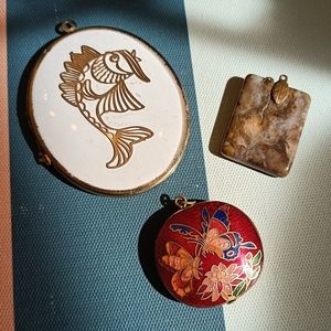 Vintage Cloissonne . Locket . Pendant - Lot of 3!